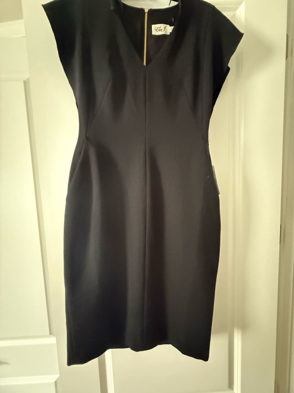 Eliza J Black Midi Sheath Dress with V-Notch size 6 NWT